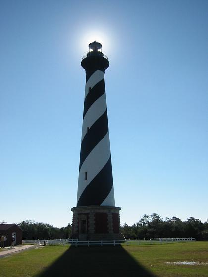 sun behind Cape Hatteras lighthouse.JPG